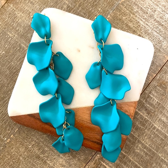 Dramatic Turquoise Petal Earrings - Picture 3 of 6